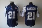 Mitchell Ness Cowboys #21 Deion Sanders Blue White With 75TH Stitched Throwback Jersey