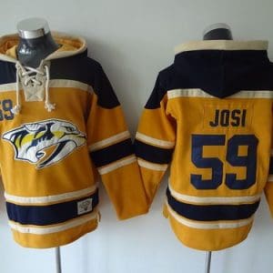 Predators #59 Roman Josi Yellow Sawyer Hooded Sweatshirt Stitched Jersey