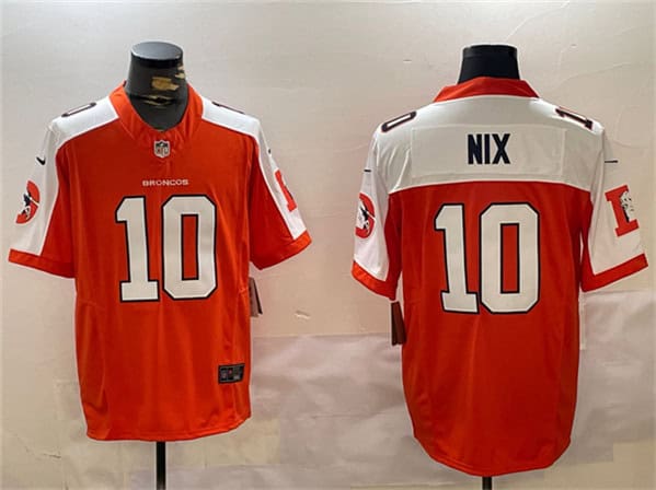 Denver Broncos #10 Bo Nix Orange 2024 F.U.S.E. Throwback Vapor Limited Alternate Stitched Jersey