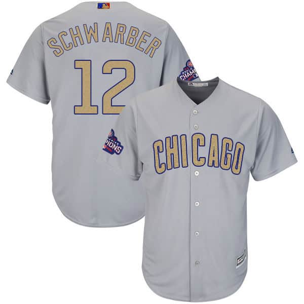 Chicago Cubs #12 Kyle Schwarber World Series Champions Gold Program Cool Base Stitched Jersey
