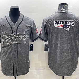 New England Patriots Gray Team Big Logo With Patch Cool Base Stitched Baseball Jersey