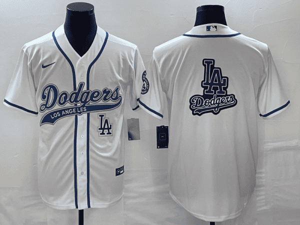 Los Angeles Dodgers White Team Big Logo With Patch Cool Base Stitched Jersey