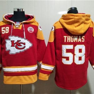 Kansas City Chiefs #58 Derrick Thomas Red Lace-Up Pullover Hoodie