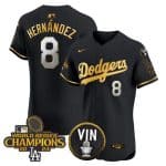 Los Angeles Dodgers #8 Enrique Hernandez Black Gold 2024 World Series Champions With Vin Patch Vapor Limited Stitched Jersey