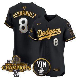 Los Angeles Dodgers #8 Enrique Hernandez Black Gold 2024 World Series Champions With Vin Patch Vapor Limited Stitched Jersey