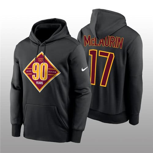 Washington Commanders #17 Terry McLaurin Black 90th Anniversary Performance Pullover Hoodie