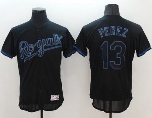Royals #13 Salvador Perez Black Fashion Flexbase Authentic Collection Stitched Jersey