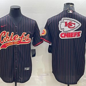 Kansas City Chiefs Black Team Big Logo With Patch Cool Base Stitched Baseball Jersey