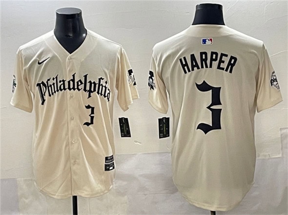 Philadelphia Phillies #3 Bryce Harper Cream Gothic Vapor Limited Stitched Jersey