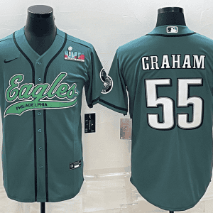 Philadelphia Eagles #55 Brandon Graham Green With Super Bowl LVII Patch Cool Base Stitched Baseball Jersey