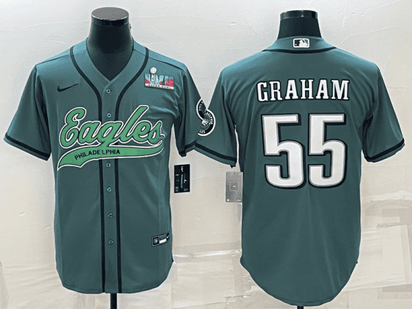 Philadelphia Eagles #55 Brandon Graham Green With Super Bowl LVII Patch Cool Base Stitched Baseball Jersey