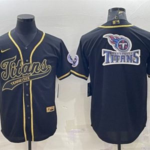 Tennessee Titans Black Gold Team Big Logo With Patch Cool Base Stitched Baseball Jersey
