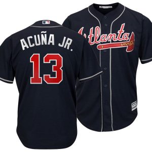 Atlanta Braves #13 Ronald Acuna Majestic Navy Cool Base Stitched Jersey