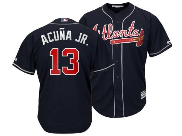 Atlanta Braves #13 Ronald Acuna Majestic Navy Cool Base Stitched Jersey