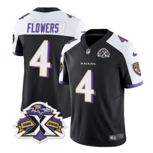 Baltimore Ravens #4 Zay Flowers Black White 2023 F.U.S.E With Patch Throwback Vapor Limited Stitched Jersey
