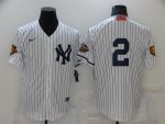 New York Yankees #2 Derek Jeter White Strip World Series Cool Base Stitched Baseball Jersey