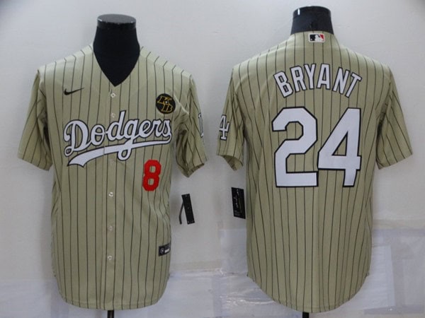 Los Angeles Dodgers Front #8 Back #24 Kobe Bryant Cream Cool Base Stitched Jersey