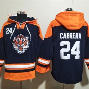 Detroit Tigers #24 Miguel Cabrera Navy Orange Lace-Up Pullover Hoodie