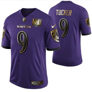 Baltimore Ravens #9 Justin Tucker Purple Golden Limited Stitched Jersey