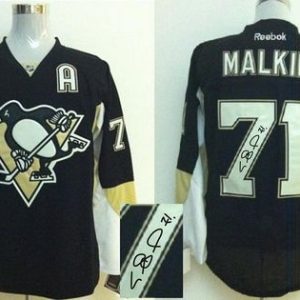 Penguins #71 Evgeni Malkin Black Autographed Stitched Jersey