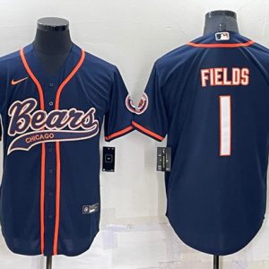 Chicago Bears #1 Justin Fields Navy Cool Base Stitched Baseball Jersey