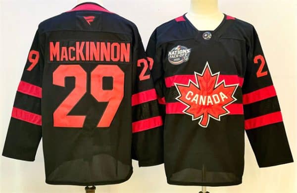 Canada #29 Nathan MacKinnon Black 2025 4 Nations Face-Off Premium Stitched Jersey