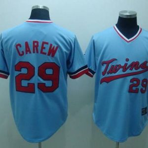 Mitchelland Ness Twins #29 Rod Carew Stitched Light Blue Throwback Jersey