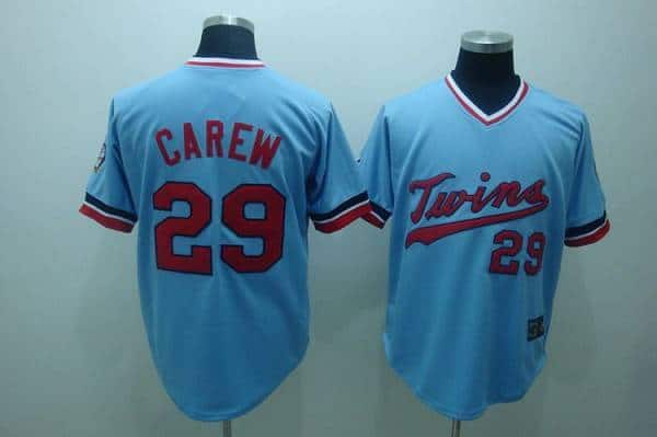 Mitchelland Ness Twins #29 Rod Carew Stitched Light Blue Throwback Jersey