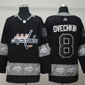 Washington Capitals #8 Alex Ovechkin Black Team Logo Stitched Jersey