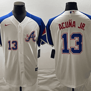 Atlanta Braves #13 Ronald Acuna Jr. White 2023 City Connect Cool Base With Patch Stitched Jersey