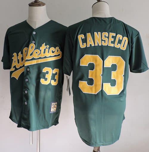 Mitchell And Ness Athletics #33 Jose Canseco Green(Gold No.) Throwback Stitched Jersey