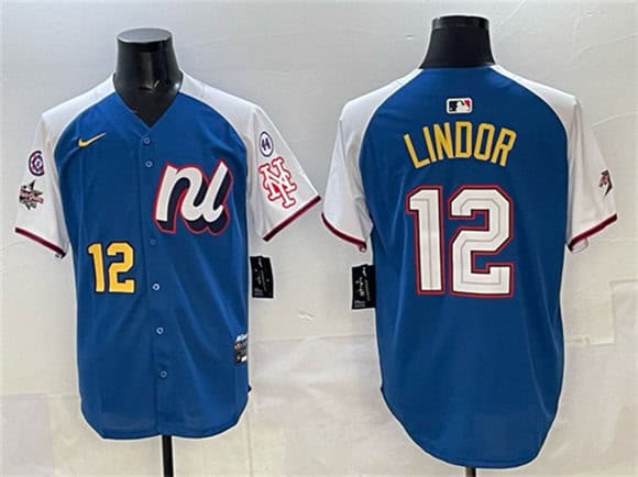 National League #12 Francisco Lindor Blue Alternate 2025 All-Star With Patch Edition Limited Stitched Jersey