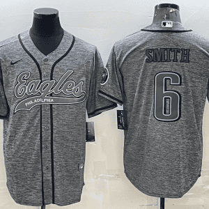 Philadelphia Eagles #6 DeVonta Smith Gray With Patch Cool Base Stitched Baseball Jersey