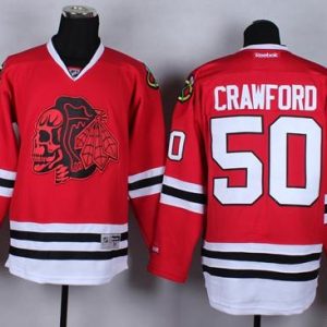 Blackhawks #50 Corey Crawford Red(Red Skull) Stitched Jersey