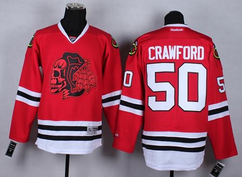 Blackhawks #50 Corey Crawford Red(Red Skull) Stitched Jersey