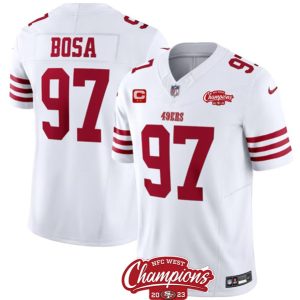 San Francisco 49ers #97 Nick Bosa White 2023 F.U.S.E. With 2-Star C Ptach And NFC West Champions Patch Stitched Jersey