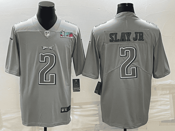Philadelphia Eagles #2 Darius Slay JR Gray Super Bowl LVII Patch Atmosphere Fashion Stitched Jersey