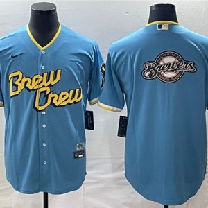 Milwaukee Brewers Powder Blue Team Big Logo City Connect Cool Base Stitched Jersey
