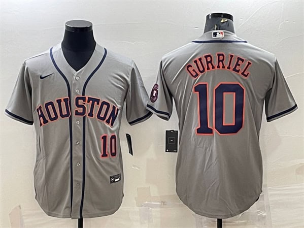 Houston Astros #10 Yuli Gurriel Gray With Patch Cool Base Stitched Jersey