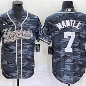 New York Yankees #7 Mickey Mantle Gray Camo With Patch Cool Base Stitched Jersey