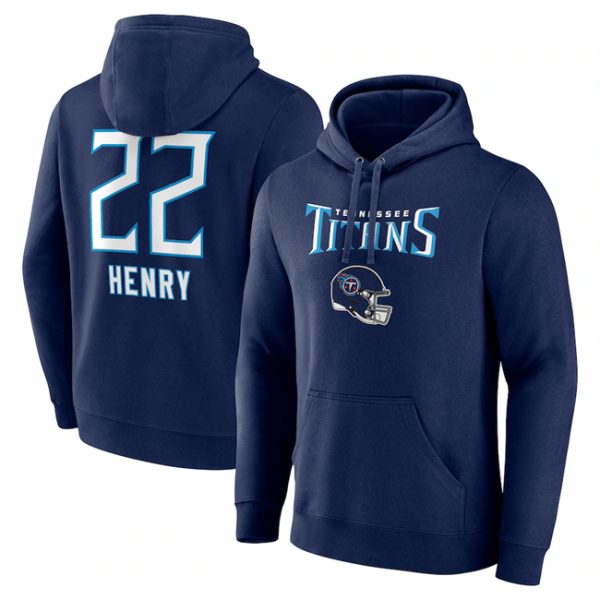 Tennessee Titans #22 Derrick Henry Navy Team Wordmark Name Number Pullover Hoodie