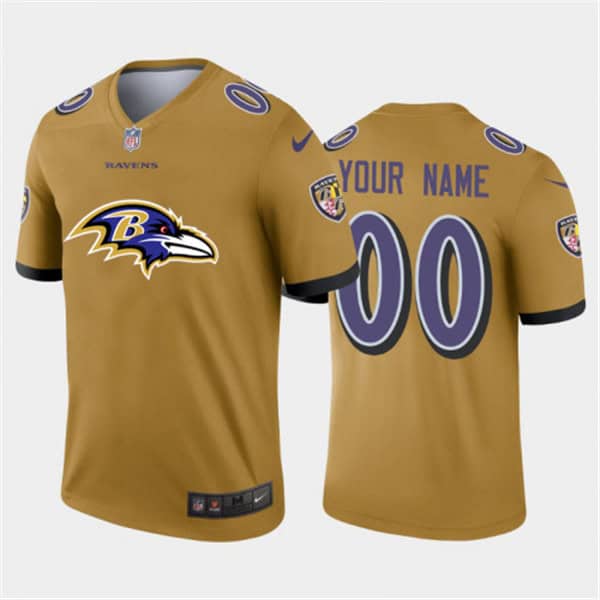 Baltimore Ravens Customized Custom Gold Team Big Logo Limited Stitched Jersey