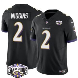 Baltimore Ravens #2 Nate Wiggins Black F.U.S.E. 2024 AFC North Division Champions Vapor Limited Jersey