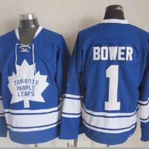 Maple Leafs #1 Johnny Bower Blue CCM Throwback Stitched Jersey