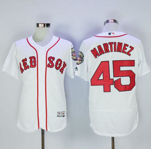 Red Sox #45 Pedro Martinez White Flexbase Authentic Collection Stitched Jersey