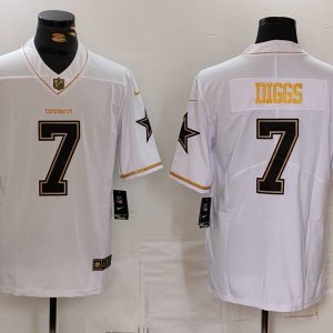 Dallas Cowboys #7 Trevon Diggs White Golden Edition Limited Stitched Jersey