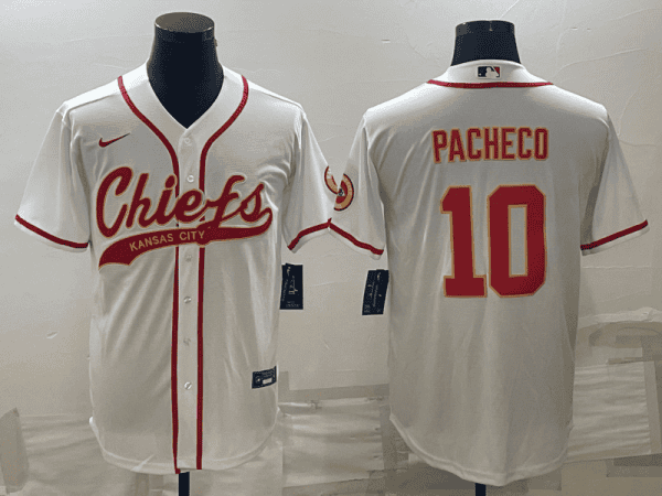 Kansas City Chiefs #10 Isiah Pacheco White With Patch Cool Base Stitched Baseball Jersey