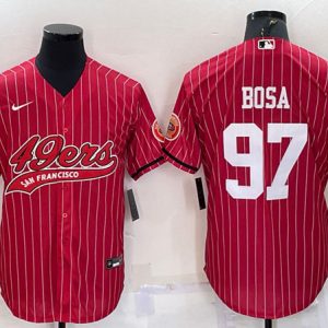 San Francisco 49ers #97 Nick Bosa Red With Patch Cool Base Stitched Baseball Jersey