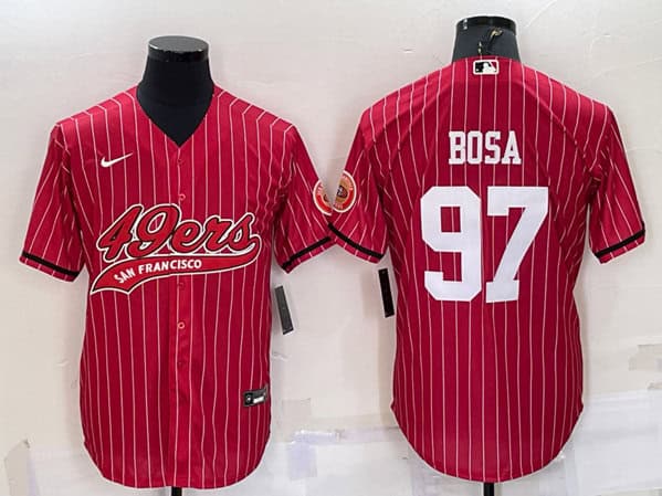 San Francisco 49ers #97 Nick Bosa Red With Patch Cool Base Stitched Baseball Jersey