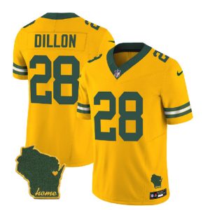 Green Bay Packers #28 A.J. Dillon Gold 2023 F.U.S.E. Home Patch Vapor Untouchable Limited Stitched Jersey